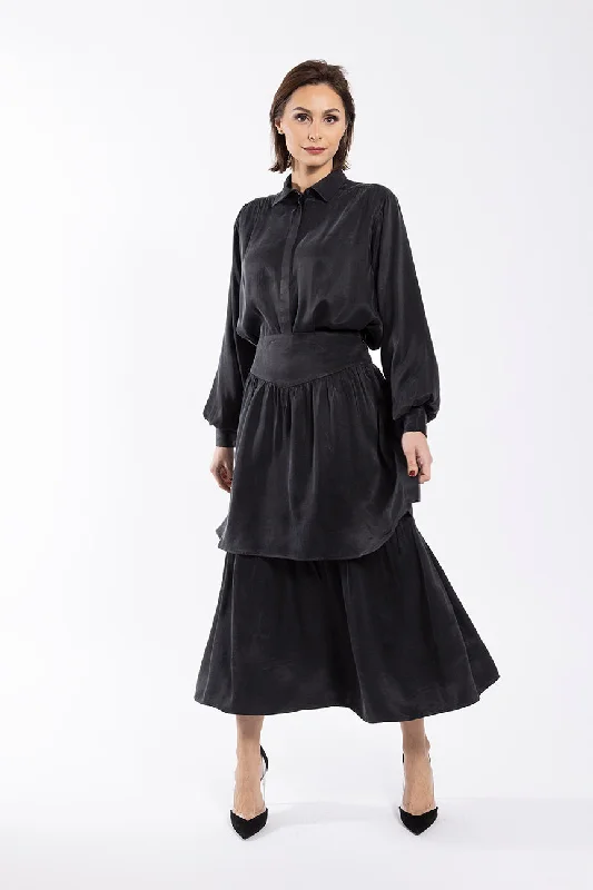 Bubble Sleeve Collar Blouse 536 Feminine Satin Blouse