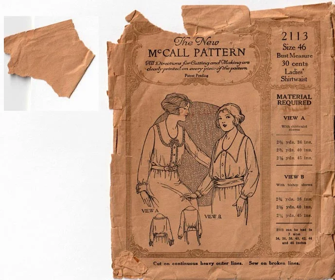 1920's Shirtwaist, Original McCall 2113, 46" bust-- Front Pockets Side Pockets Patch Pockets