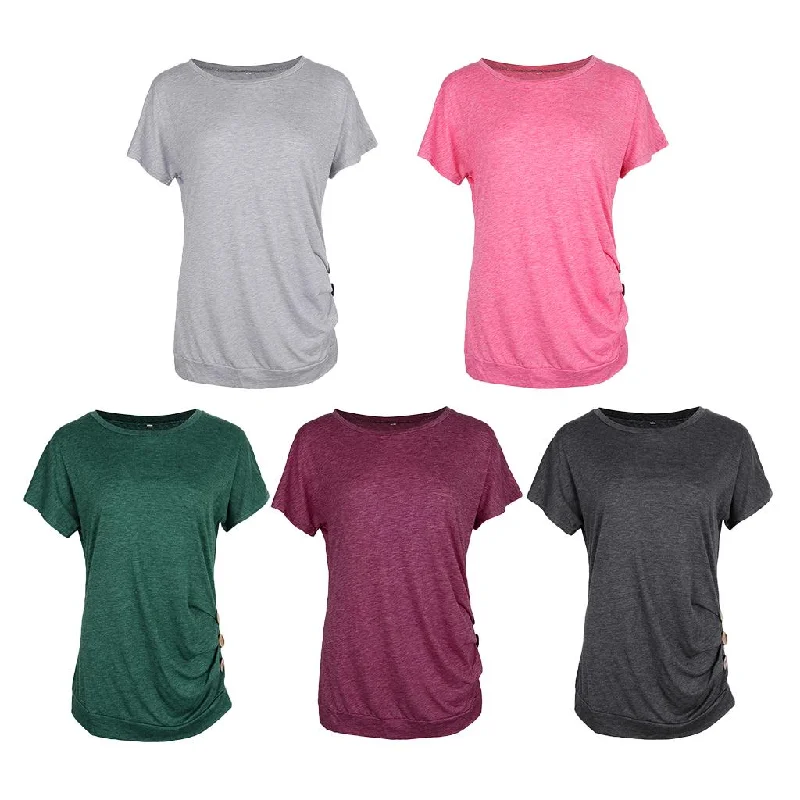 Women Casual Button T-Shirts Summer Short Sleeve Loose Blouse Tops S Pink-- Collared Crew Neck Turtle Neck Women Casual Button T-Shirts Summer Short Sleeve Loose Blouse Tops S Pink-- Collared Crew Neck Turtle Neck