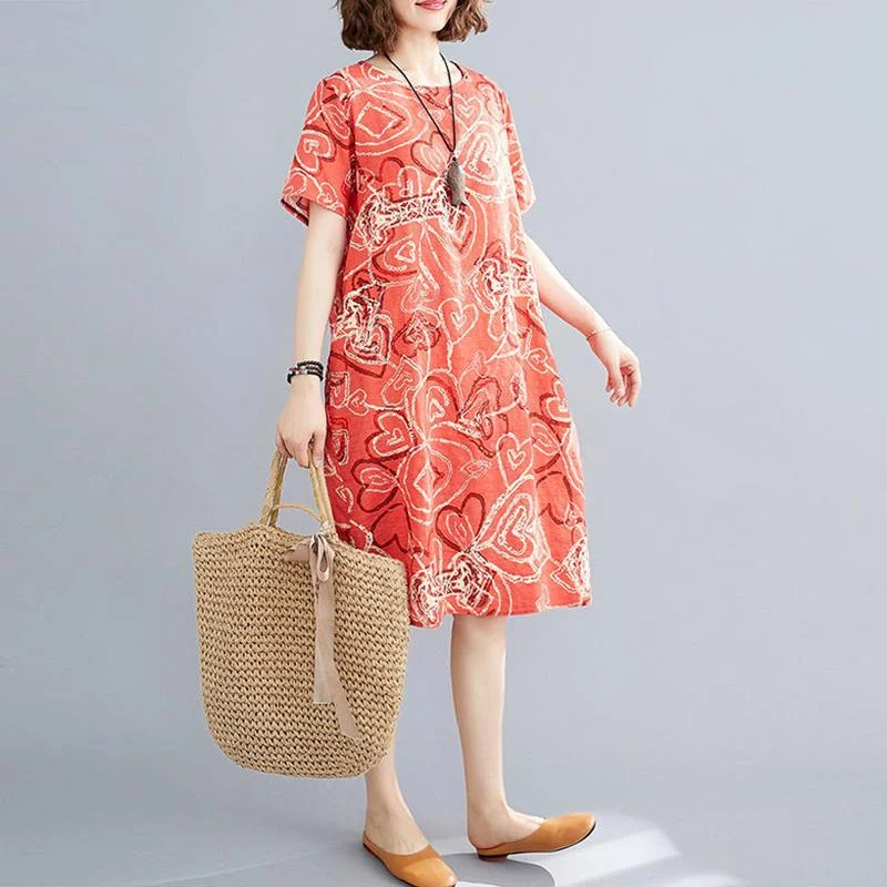 Short-sleeved Dress Summer Loose Large Size Fat and Thinner Round Neck Floral Mid-length Dress Square Neckline Feminine Short-sleeved Dress Summer Loose Large Size Fat and Thinner Round Neck Floral Mid-length Dress Square Neckline Feminine