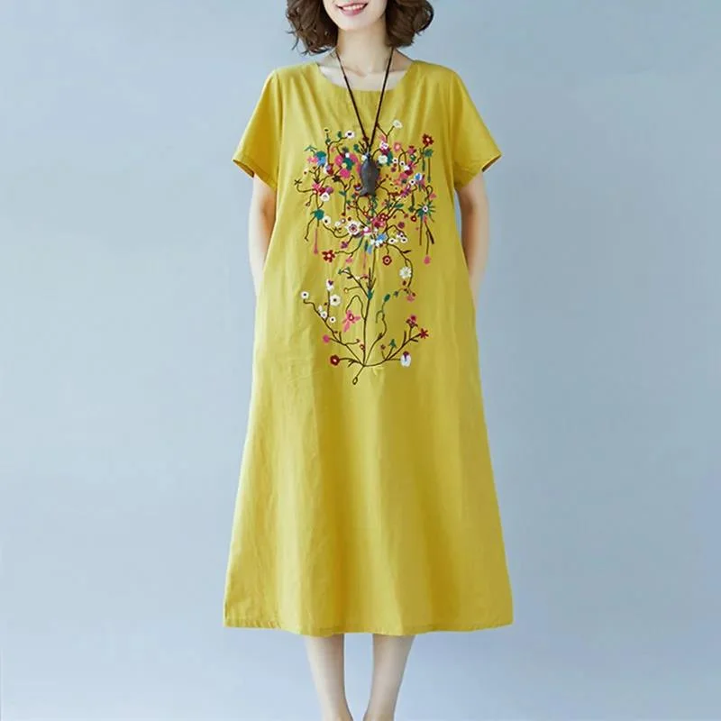 Large Size Women's Retro Loose Mid-length Dress Was Thin Ethnic Style Covering Belly Summer Dress Bodycon Club Sequined Large Size Women's Retro Loose Mid-length Dress Was Thin Ethnic Style Covering Belly Summer Dress Bodycon Club Sequined