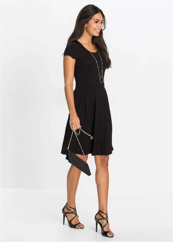Pleated Mini Dress - Black Trendy Lace Mini Dress