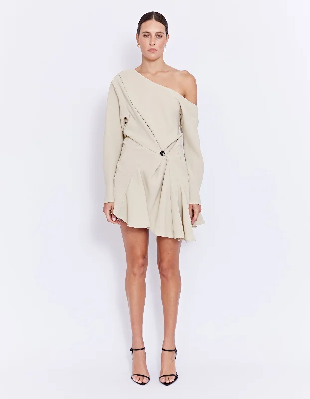 LUCIA MINI DRESS | OATMEAL Trendy A-Line Mini Dress