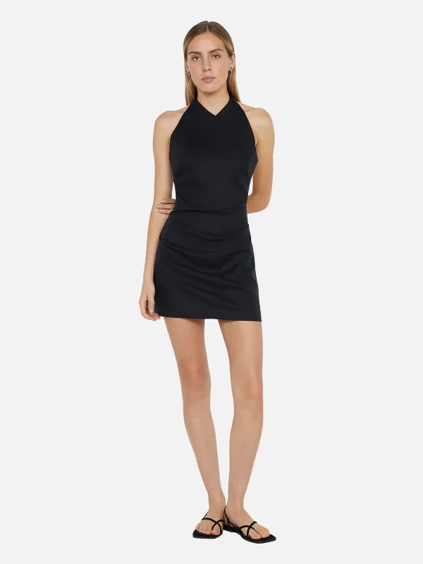 Marianna Halter Mini Dress - Black Fashionable Mini Dress with Slits
