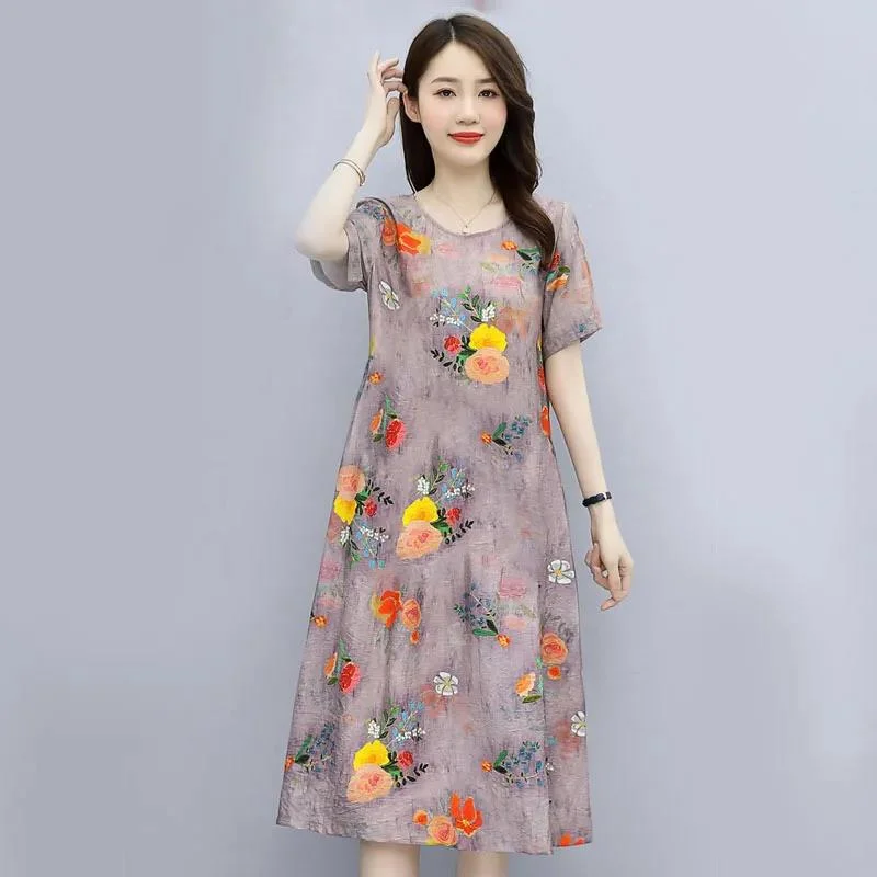 Ethnic Style Vintage Dress Women Summer Loose Print Mid-length Slim Dress Tunics Solid Classic Ethnic Style Vintage Dress Women Summer Loose Print Mid-length Slim Dress Tunics Solid Classic