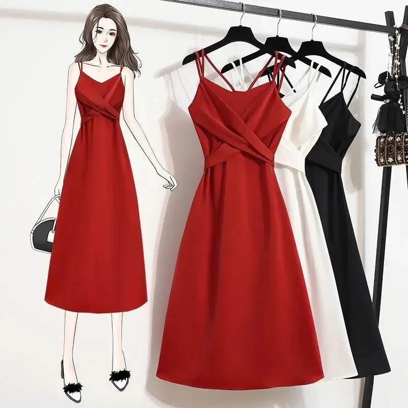 2021 Summer French Style Niche Design Suspender Dress Small Temperament Dress Women Tunics Velvet soft 2021 Summer French Style Niche Design Suspender Dress Small Temperament Dress Women Tunics Velvet soft