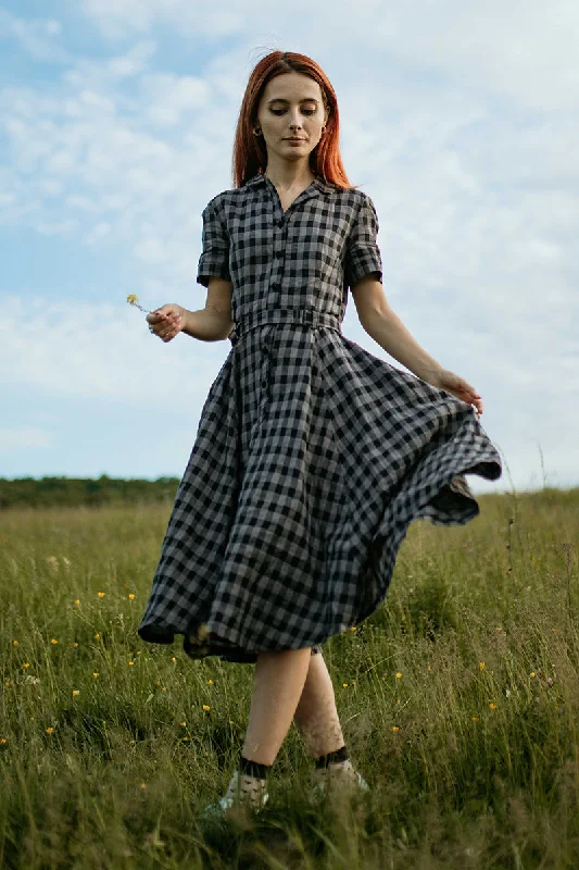 Checked Linen Women's Spring Summer Belted Shirtwaist Dress 3720 Tunics Plaid country Checked Linen Women's Spring Summer Belted Shirtwaist Dress 3720 Tunics Plaid country