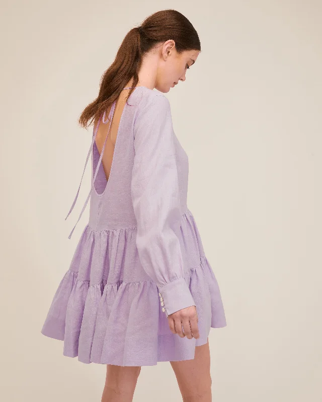 Daphne Linen Trapeze Mini Dress Trendy Cut-Out Mini Dress