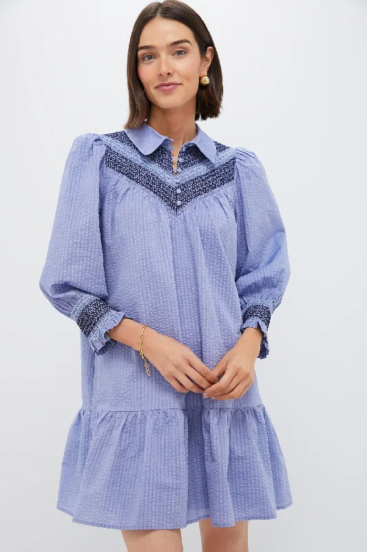 Blue Seersucker Smocked Venice Dress Tunics Business professional
