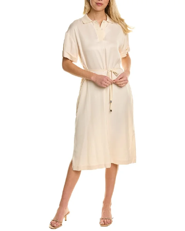 Peserico Tie Waist Midi Shift Dress Off-the-shoulder Chic Trendy