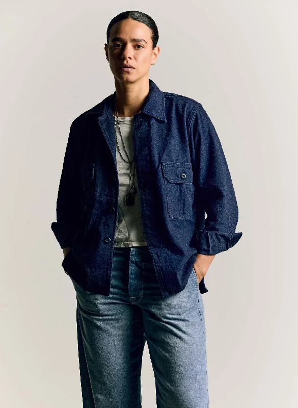 military shirt jacket in indigo Trench Coat Raincoat Waterproof Jacket