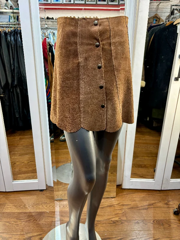 70’s Brown Suede Mini Skirt With Snap Front Buttons wool skirt sturdy