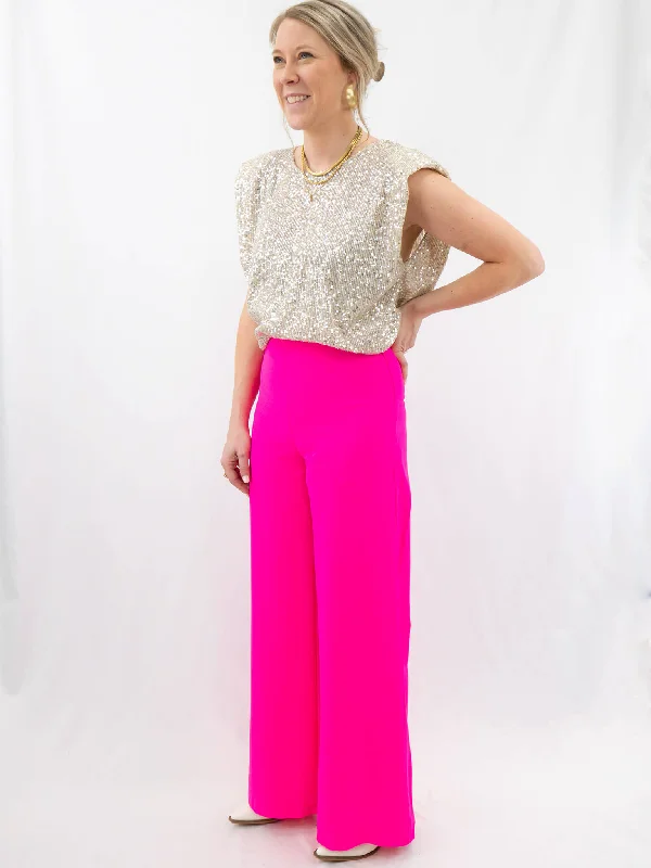 High Rise Hot Pink Dress Pants Fashionable Sporty Pants
