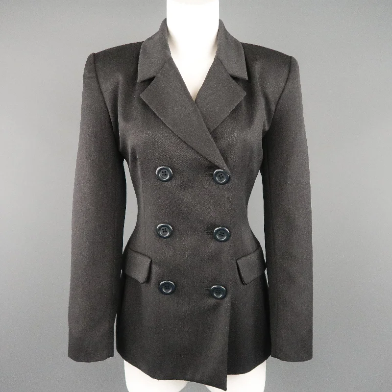 YVES SAINT LAURENT Encore Size 6 Charcoal Double Breasted Jacket Striped Jacket Polka Dot Jacket Floral Jacket YVES SAINT LAURENT Encore Size 6 Charcoal Double Breasted Jacket Striped Jacket Polka Dot Jacket Floral Jacket