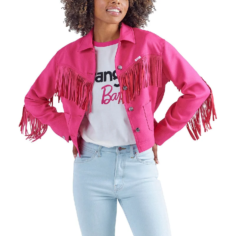 Wrangler X Barbie Womens Fringe Wrancher Jacket A-Line Jacket Boat Neck Shawl Collar Wrangler X Barbie Womens Fringe Wrancher Jacket A-Line Jacket Boat Neck Shawl Collar