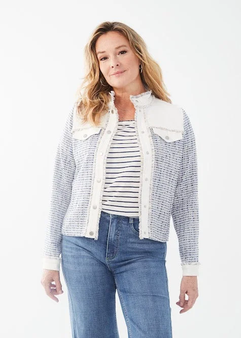 Mixed Media Jacket Boat Neck Shawl Collar Notched Collar
