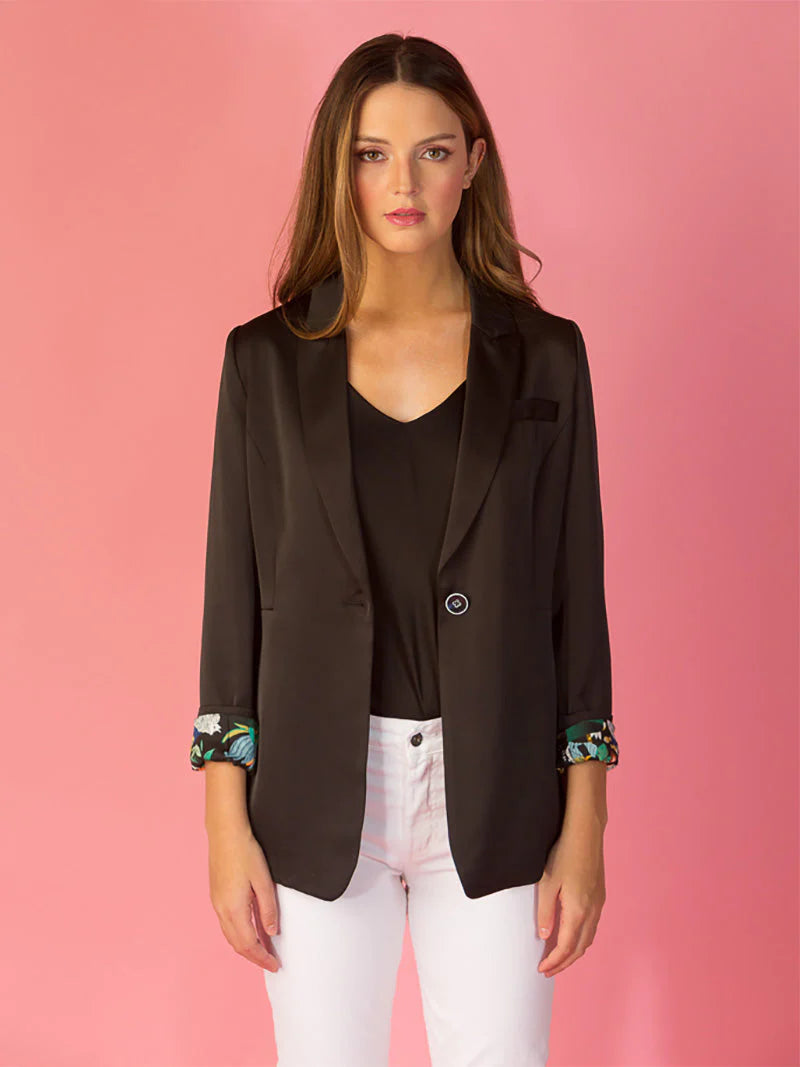 Acetate Jacket with Contrast Lining Front Pockets Side Pockets Patch Pockets