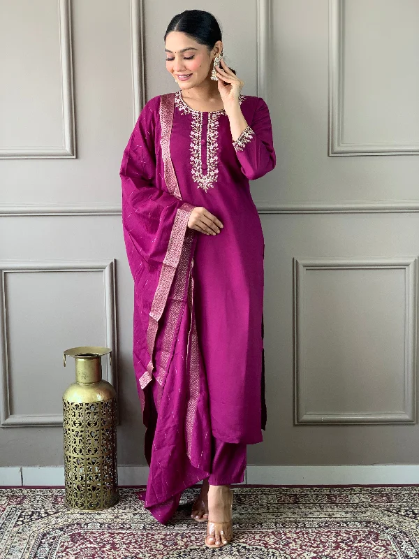 Burgundy Attractive Looking Redaymade Pant Suit With Designer Embroidery Work Elegant Palazzo Trousers