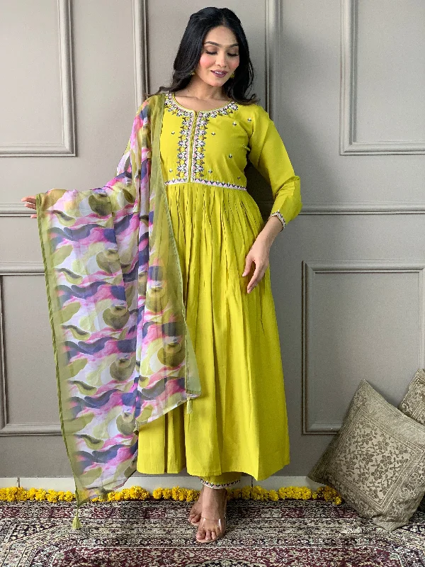Lemon Attractive Readymade Pant Suit With Printed Embroidery Work Trendy Tapered Pants