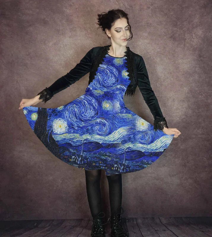 Van Gogh Starry Night Party Dress - Art Gallery Dress Tunics Wedding white