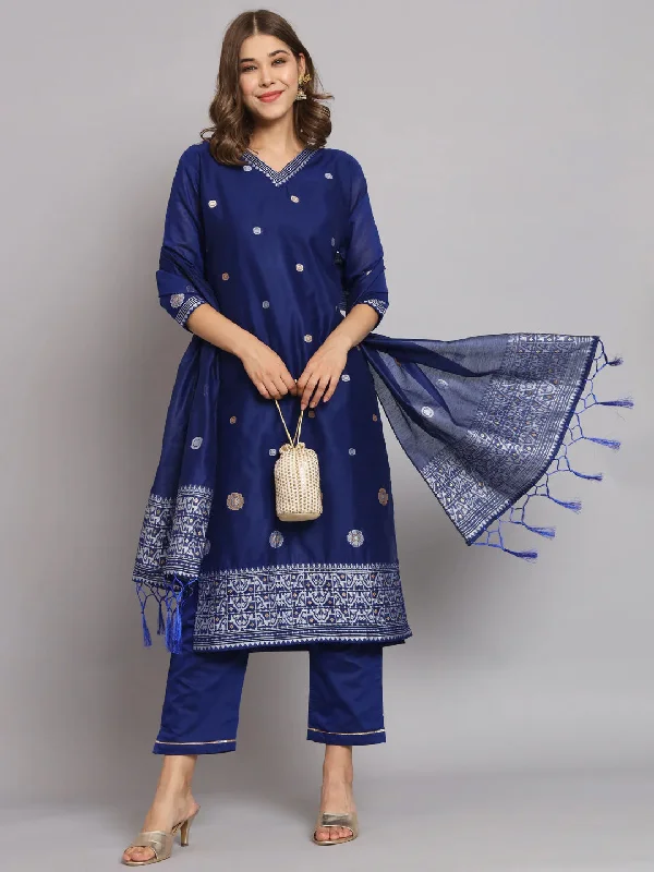 Royal Blue Trendy Designer Readymade Pant Suit With Embroidery Work Stylish Casual Pants Royal Blue Trendy Designer Readymade Pant Suit With Embroidery Work Stylish Casual Pants
