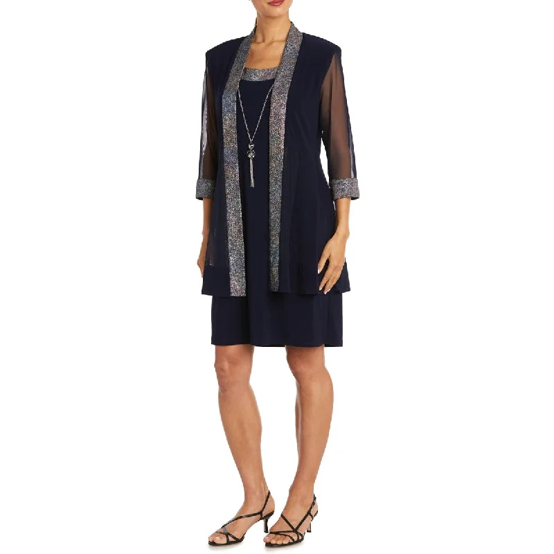 R&M Richards Women's 2 Piece Foil Knit Sleeveless Knee-Length Dress with Jacket Hooded Jacket Caped Jacket Shawl Collar Jacket R&M Richards Women's 2 Piece Foil Knit Sleeveless Knee-Length Dress with Jacket Hooded Jacket Caped Jacket Shawl Collar Jacket