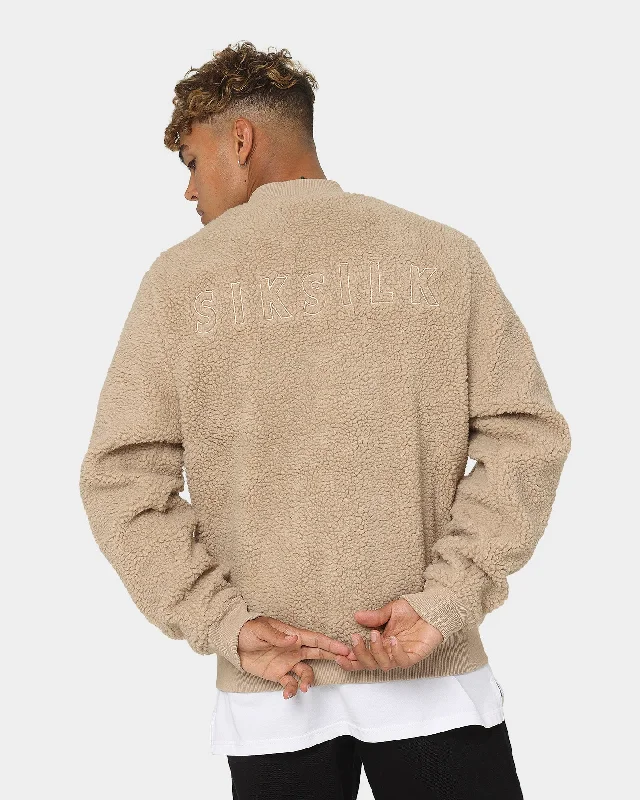 Sik Silk Borg Bomber Jacket Beige Fitted Jacket Loose Jacket Oversized Jacket