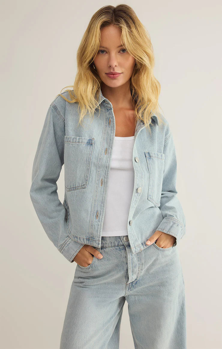 Z Supply All Day Cropped Denim Jacket Ribbed Jacket Pleated Jacket Ruffled Jacket