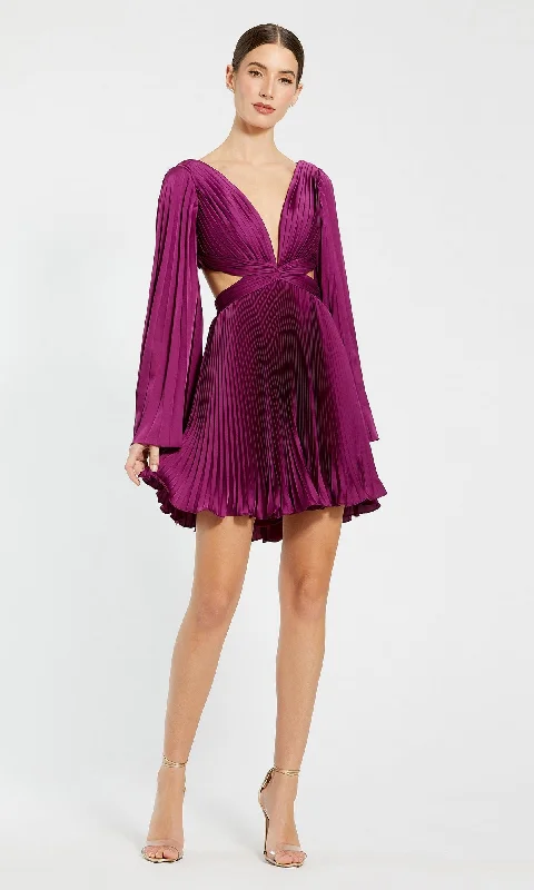 Mac Duggal Long Sleeve Pleated Short Party Dress 27379 Tunics Satin smooth