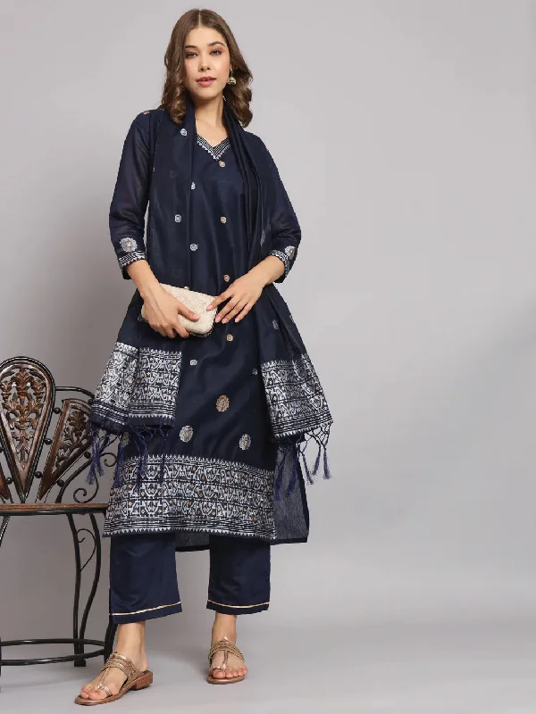 Navy Blue Trendy Designer Readymade Pant Suit With Embroidery Work Elegant High-Waist Pants Navy Blue Trendy Designer Readymade Pant Suit With Embroidery Work Elegant High-Waist Pants